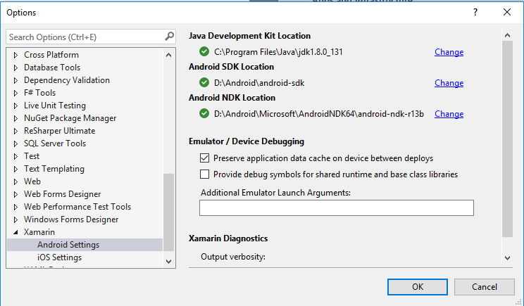 Xamarin SDK Options