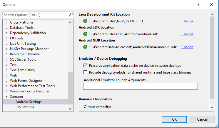 Xamarin SDK Options